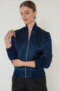 The Amelia Bomber Jacket in Midnight Satin