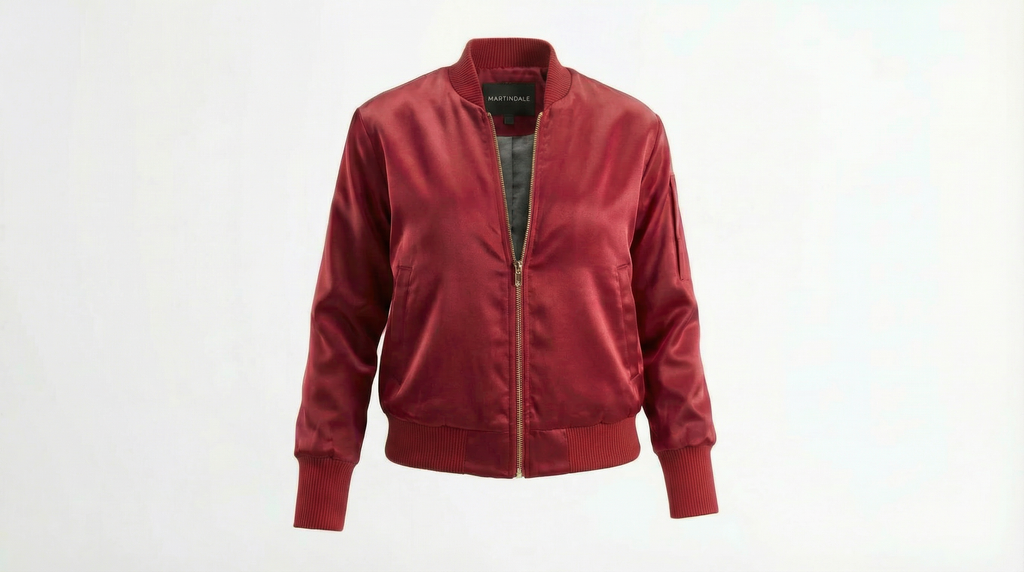 The Amelia Bomber Jacket in Mulberry Satin